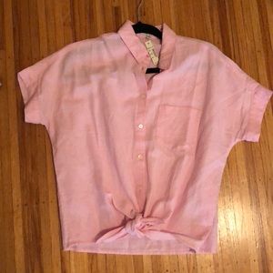 Madewell pink front tie linen shirt